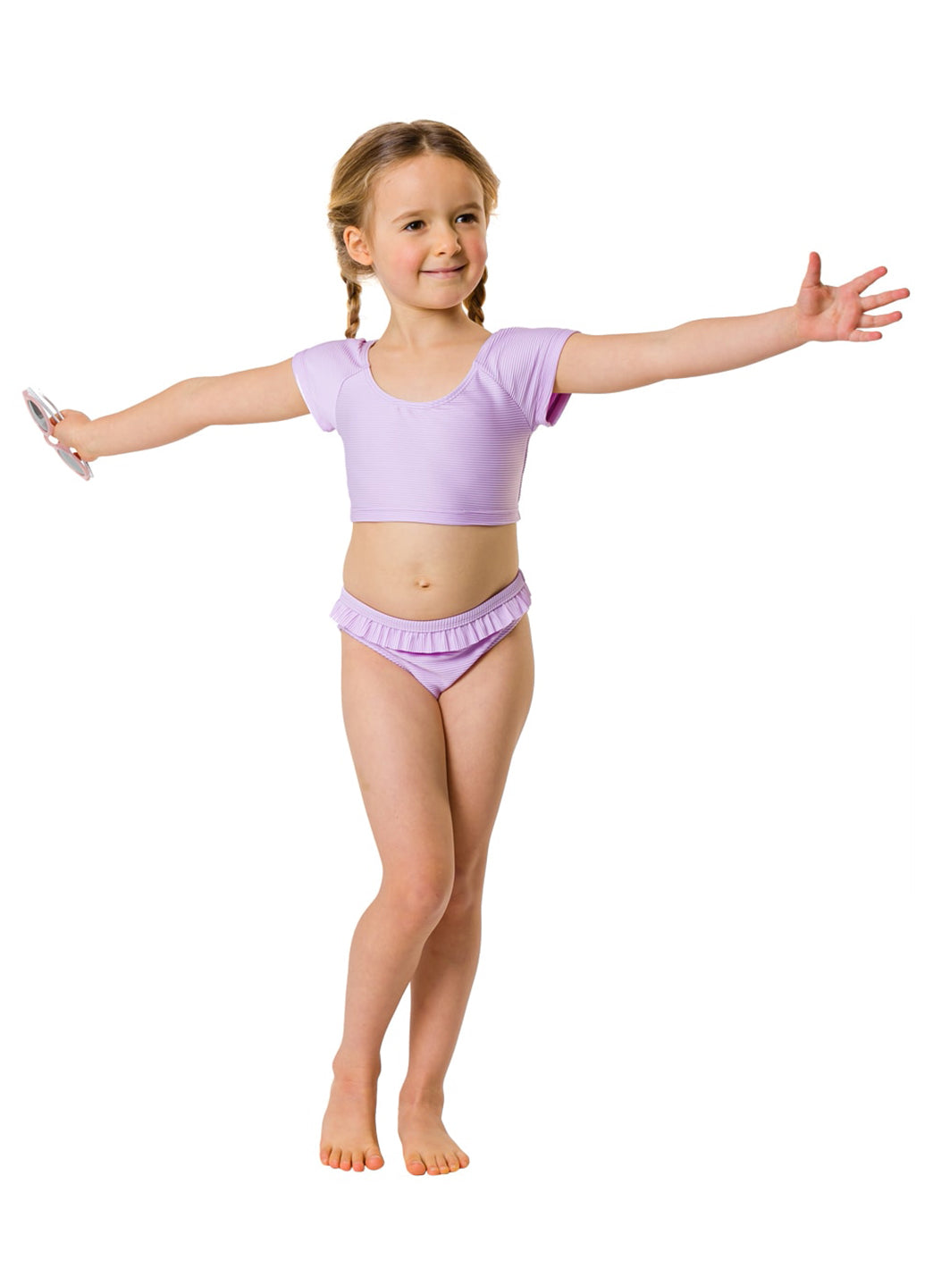 Snapper Rock Girls' Lavender Rib Crop SS Rashguard Top (Toddler, Little Kid, Big Kid)