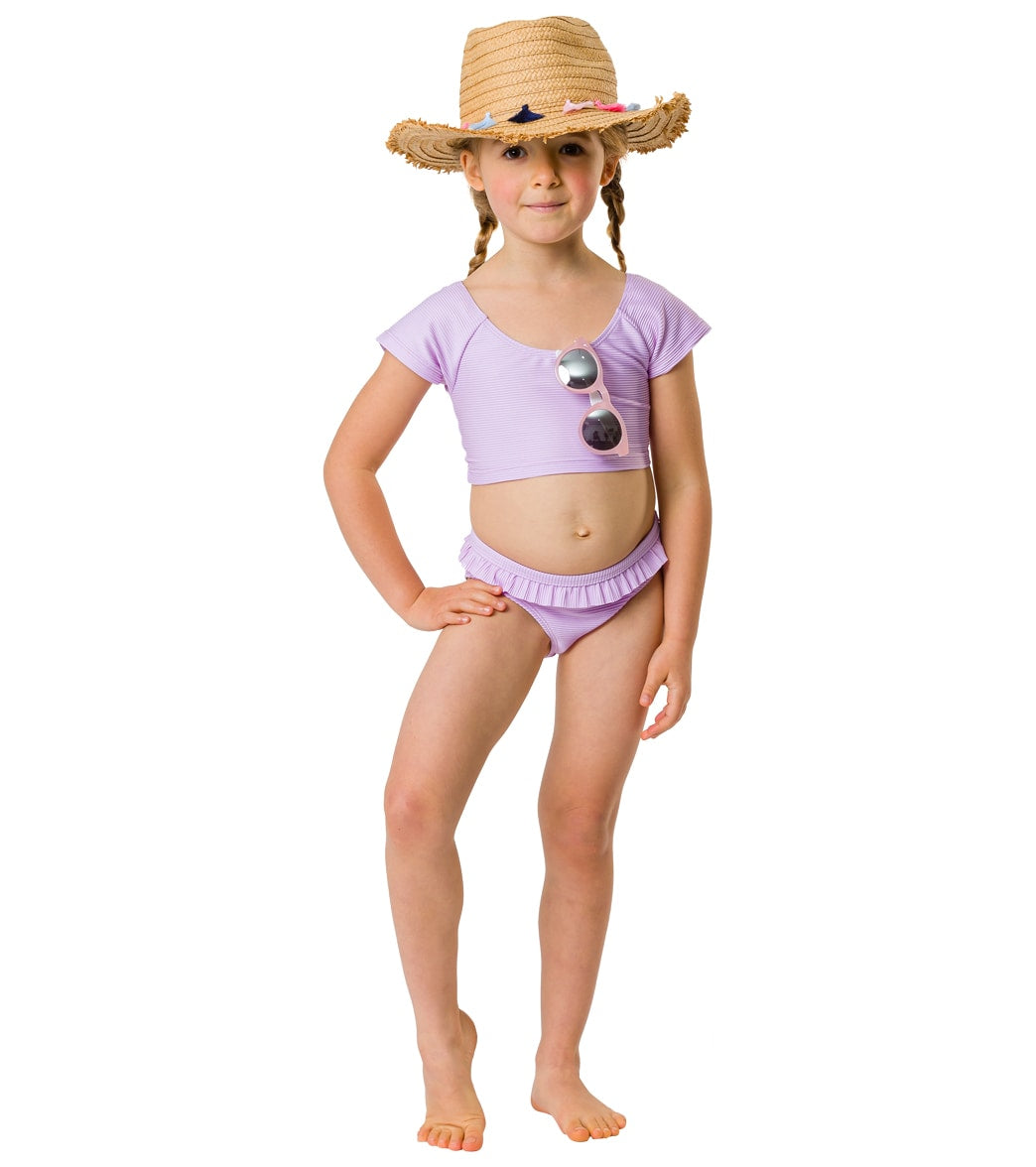 Snapper Rock Girls' Lavender Rib Crop SS Rashguard Top (Toddler, Little Kid, Big Kid)