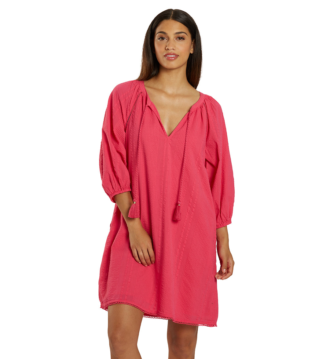 Tommy Bahama Women's Seersucker Split Neck Tunic Cover Up Dress