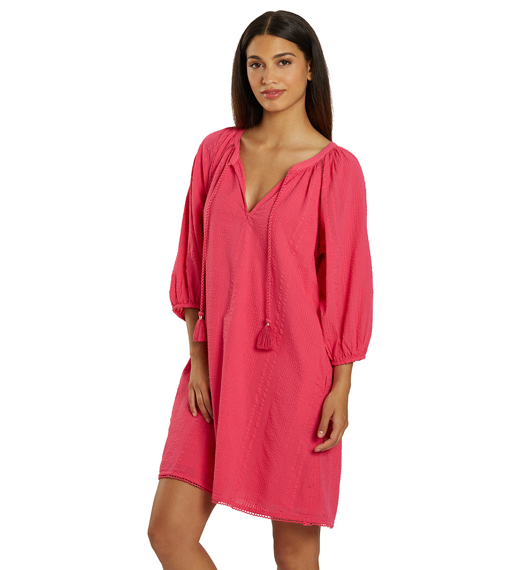 Tommy Bahama Women's Seersucker Split Neck Tunic Cover Up Dress