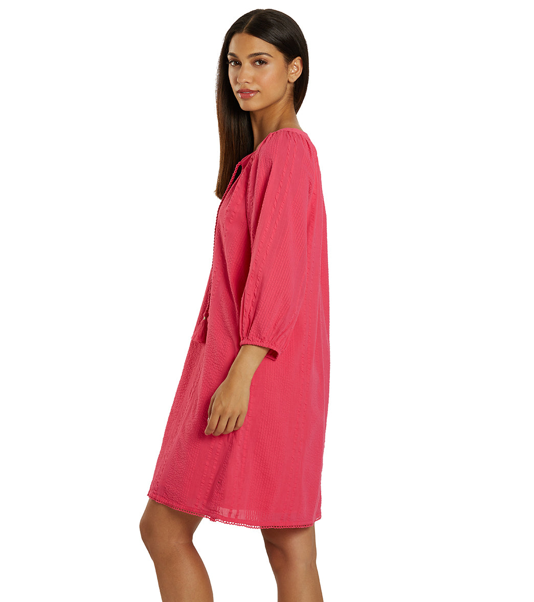 Tommy Bahama Women's Seersucker Split Neck Tunic Cover Up Dress