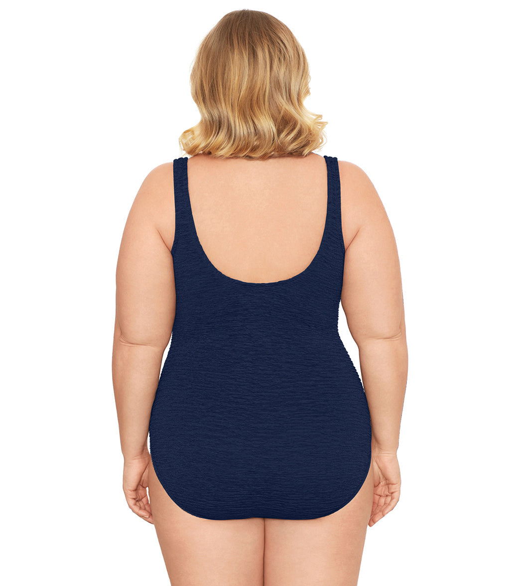 Penbrooke Krinkle Plus Size Sheath Chlorine Resistant One Piece Swimsuit