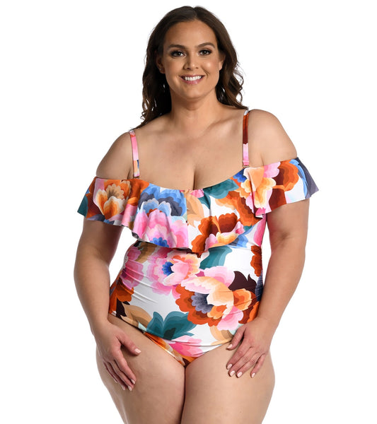 La Blanca Women's Plus Floral Rhythm Ruffle One Piece Swimsuit