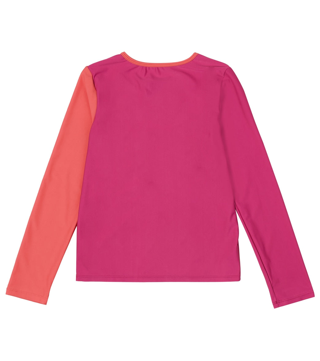 Speedo Girls' Long Sleeve Solid Blocked Logo Rashguard (Big Kid)