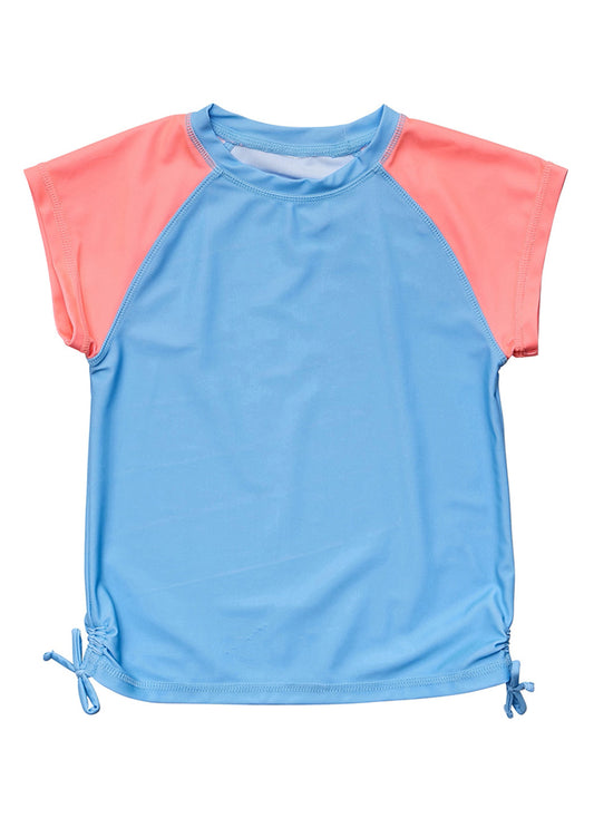 Snapper Rock Girls' Cornflower Peach Sleeve Short Sleeve Rash Guard (Toddler, Little Kid, Big Kid)