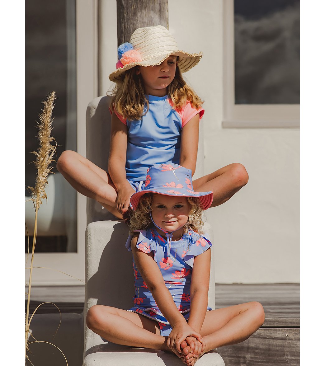 Snapper Rock Girls' Cornflower Peach Sleeve Short Sleeve Rash Guard (Toddler, Little Kid, Big Kid)