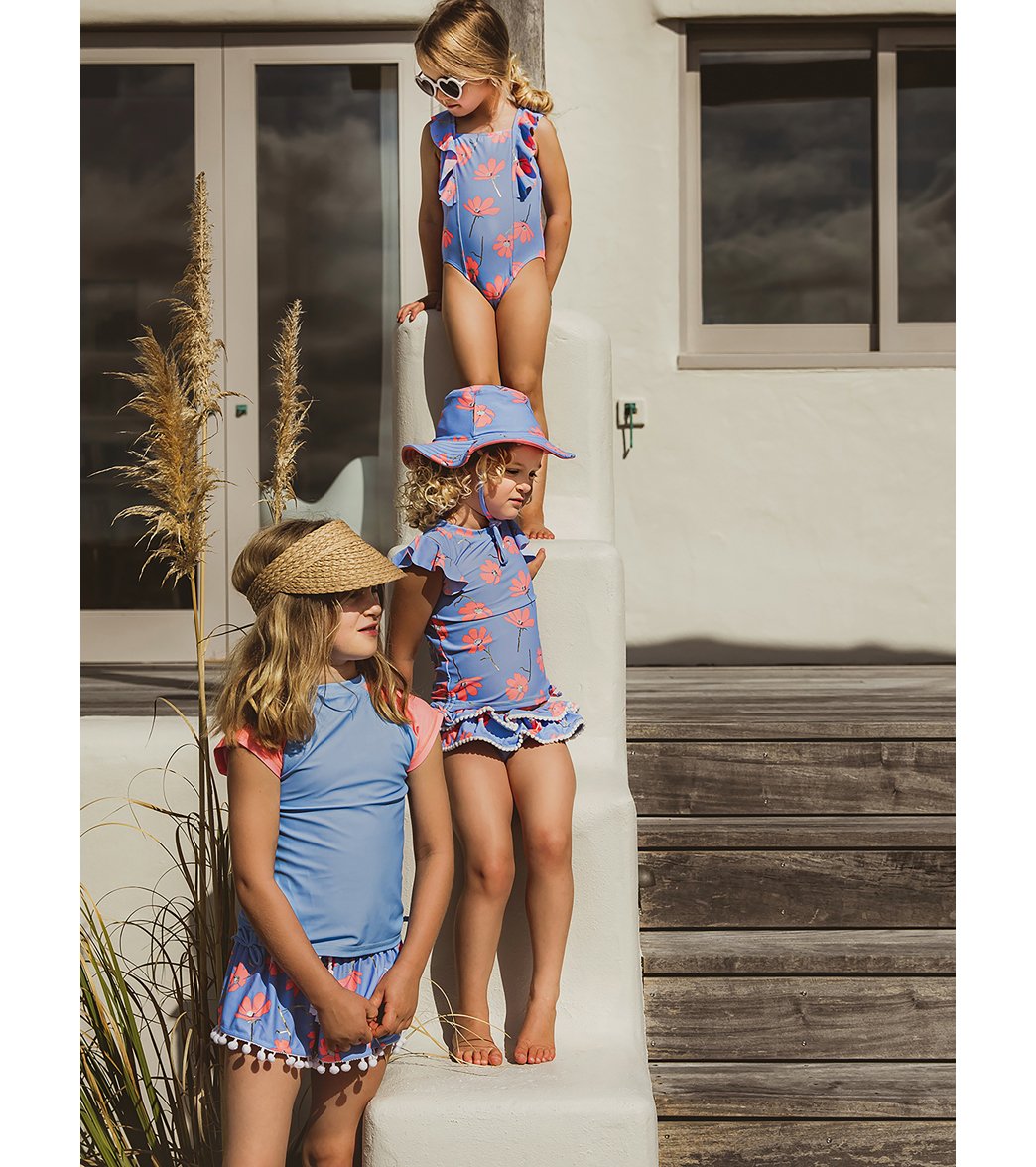 Snapper Rock Girls' Cornflower Peach Sleeve Short Sleeve Rash Guard (Toddler, Little Kid, Big Kid)