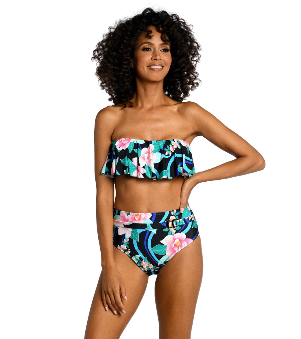 La Blanca Women's Nightfall Blooms Bandeau Ruffle Bikini Top