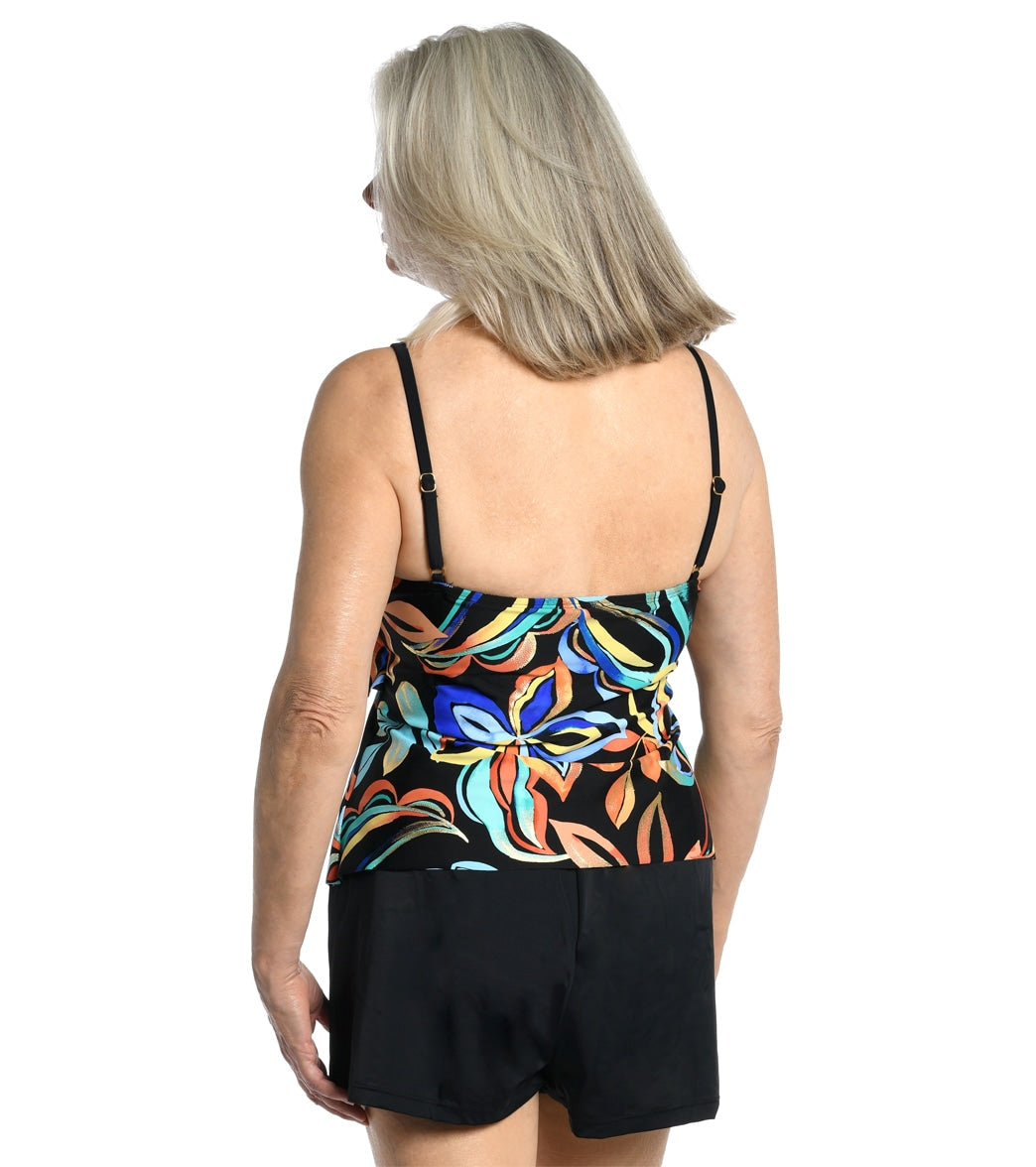 Maxine Women's Watercolor Expressions Double Tiered Tankini Top