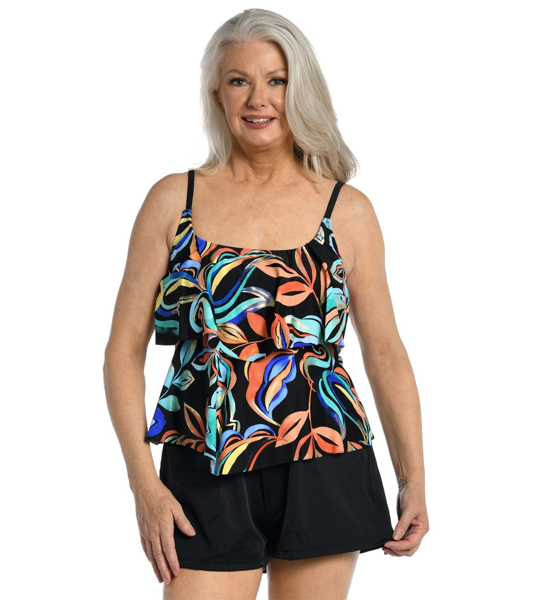 Maxine Women's Watercolor Expressions Double Tiered Tankini Top