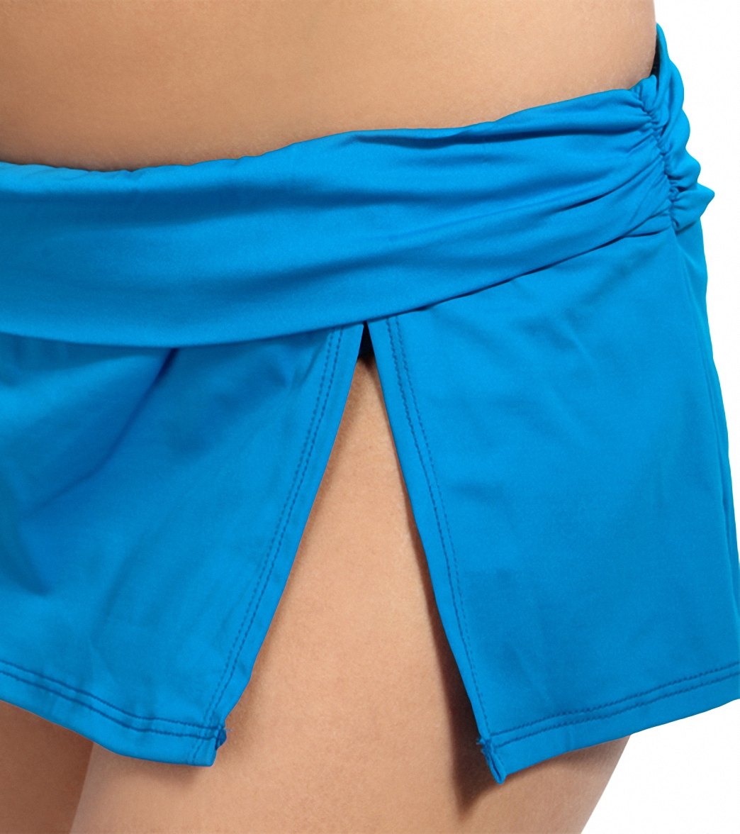 La Blanca Island Goddess Shirred Band Slit Swim Skirted Hipster Bikini Bottom