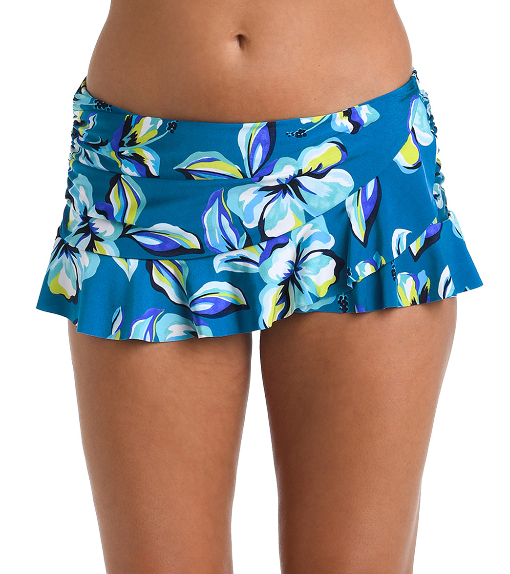 La Blanca Island Goddess Shirred Band Slit Swim Skirted Hipster Bikini Bottom