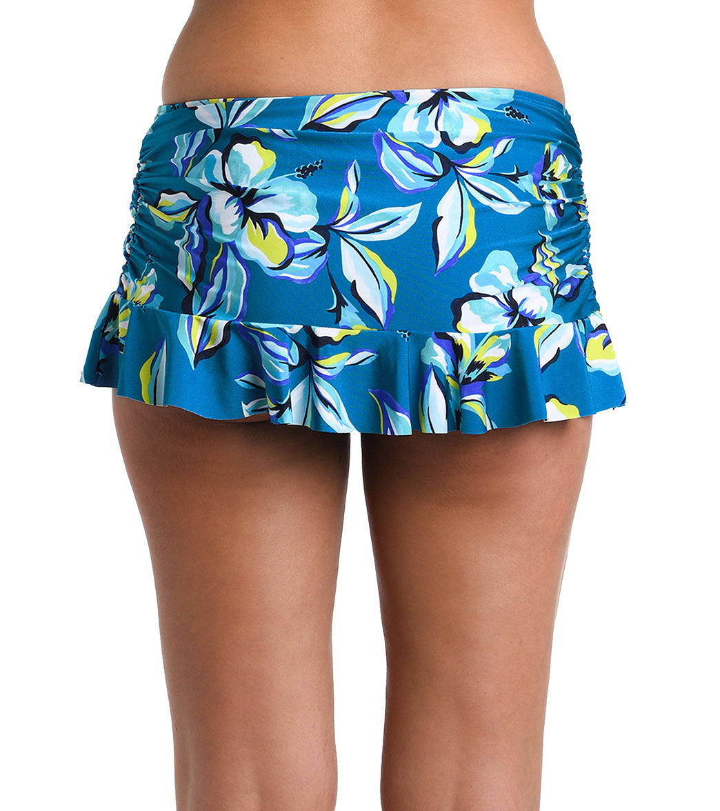 La Blanca Island Goddess Shirred Band Slit Swim Skirted Hipster Bikini Bottom