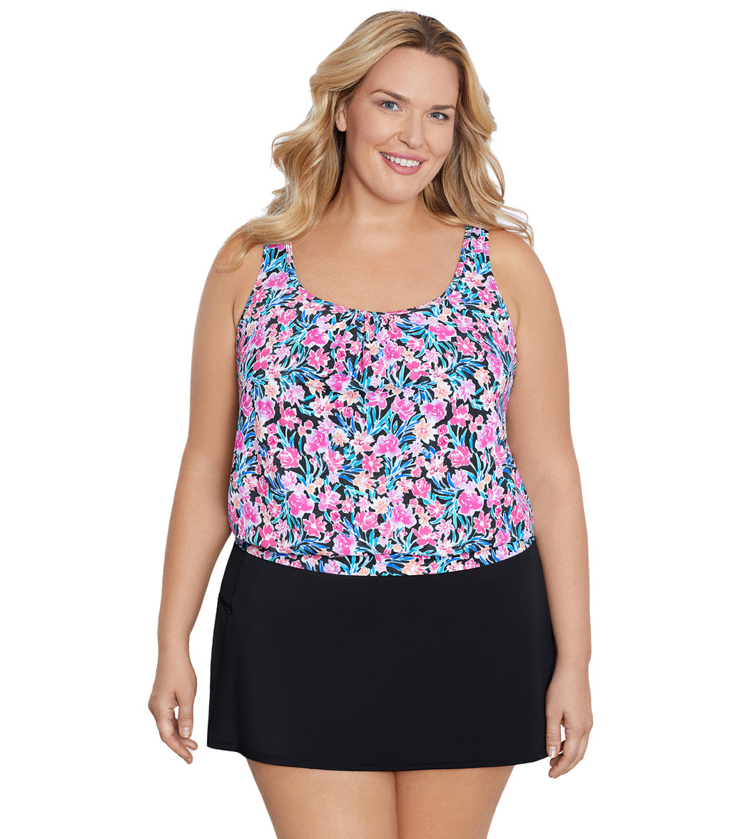 Shape Solver By Penbrooke Women's Plus Florentine Blouson Tankini Top
