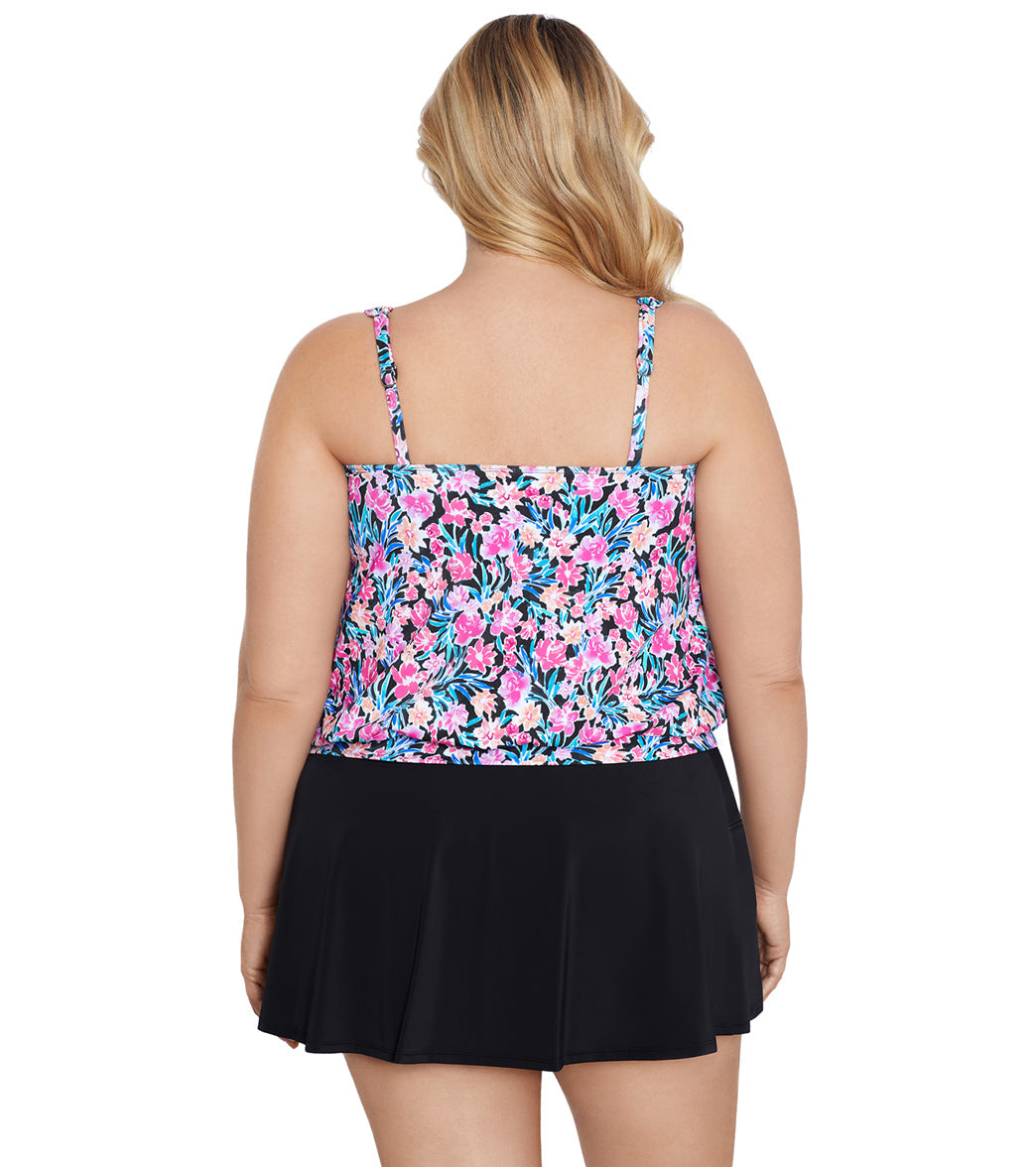 Shape Solver By Penbrooke Women's Plus Florentine Blouson Tankini Top