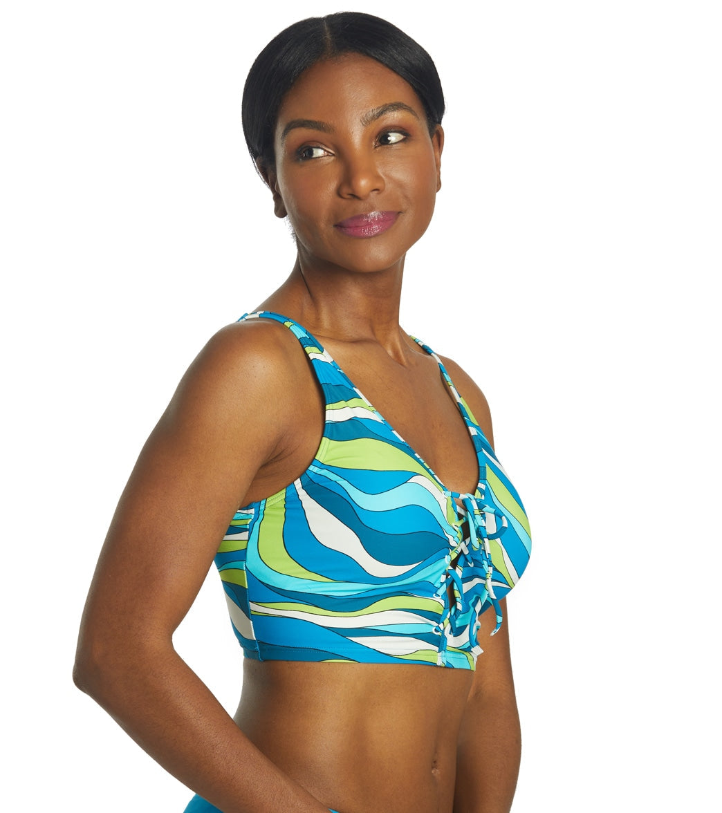 Michael Kors Women's Wave Lace Up Crop Tankini Top