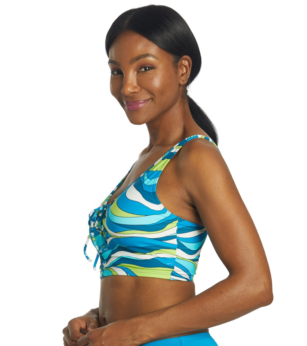 Michael Kors Women's Wave Lace Up Crop Tankini Top