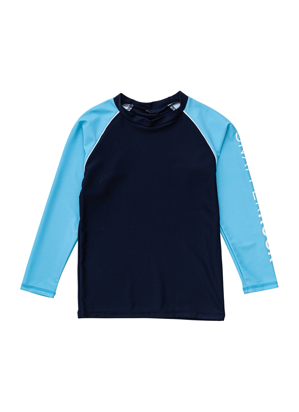 Snapper Rock Boys' Navy Aqua Sleeve Sustainable LS Rash Top (Toddler, Little Kid, Big Kid)