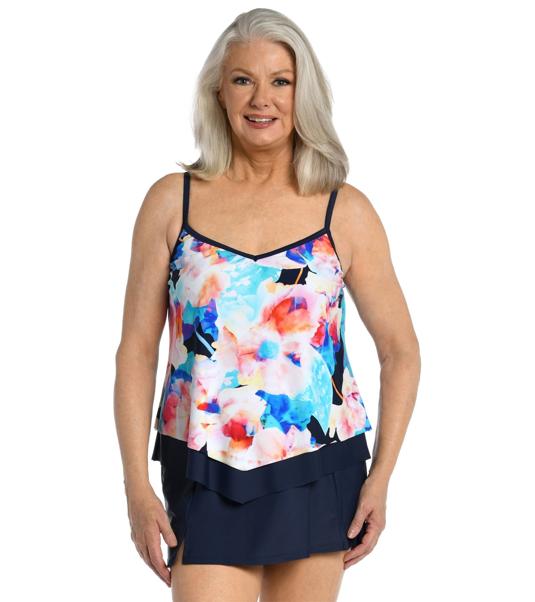 Maxine Women's Illusion Blossoms Flutter Tankini Top