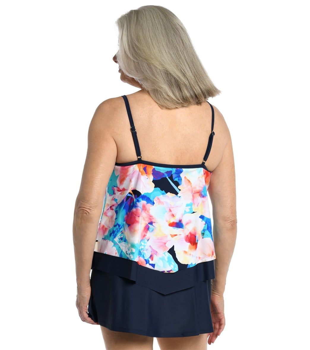 Maxine Women's Illusion Blossoms Flutter Tankini Top