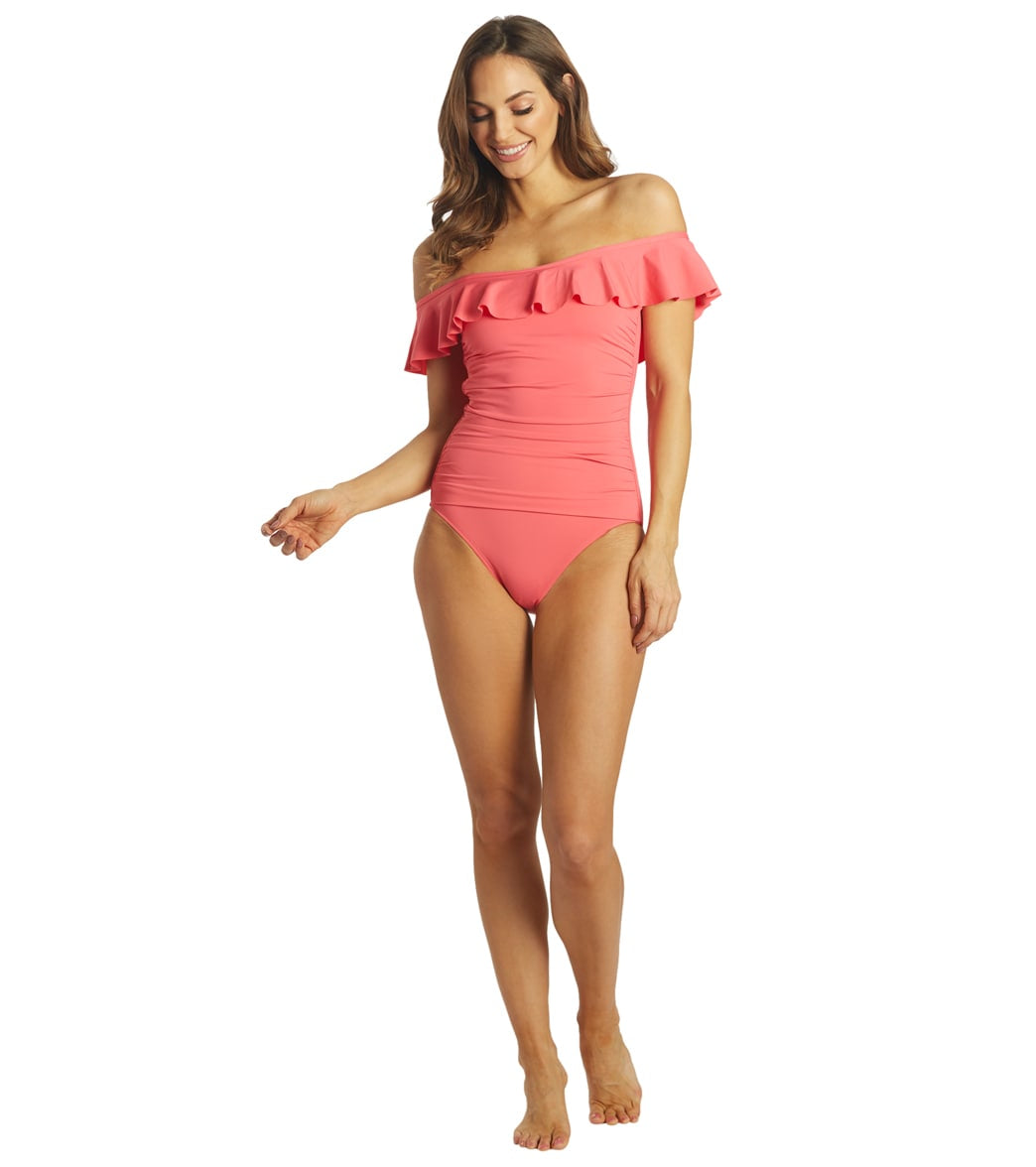 Tommy Bahama Women's Pearl Solids Off The Shoulder One Piece Swimsuit