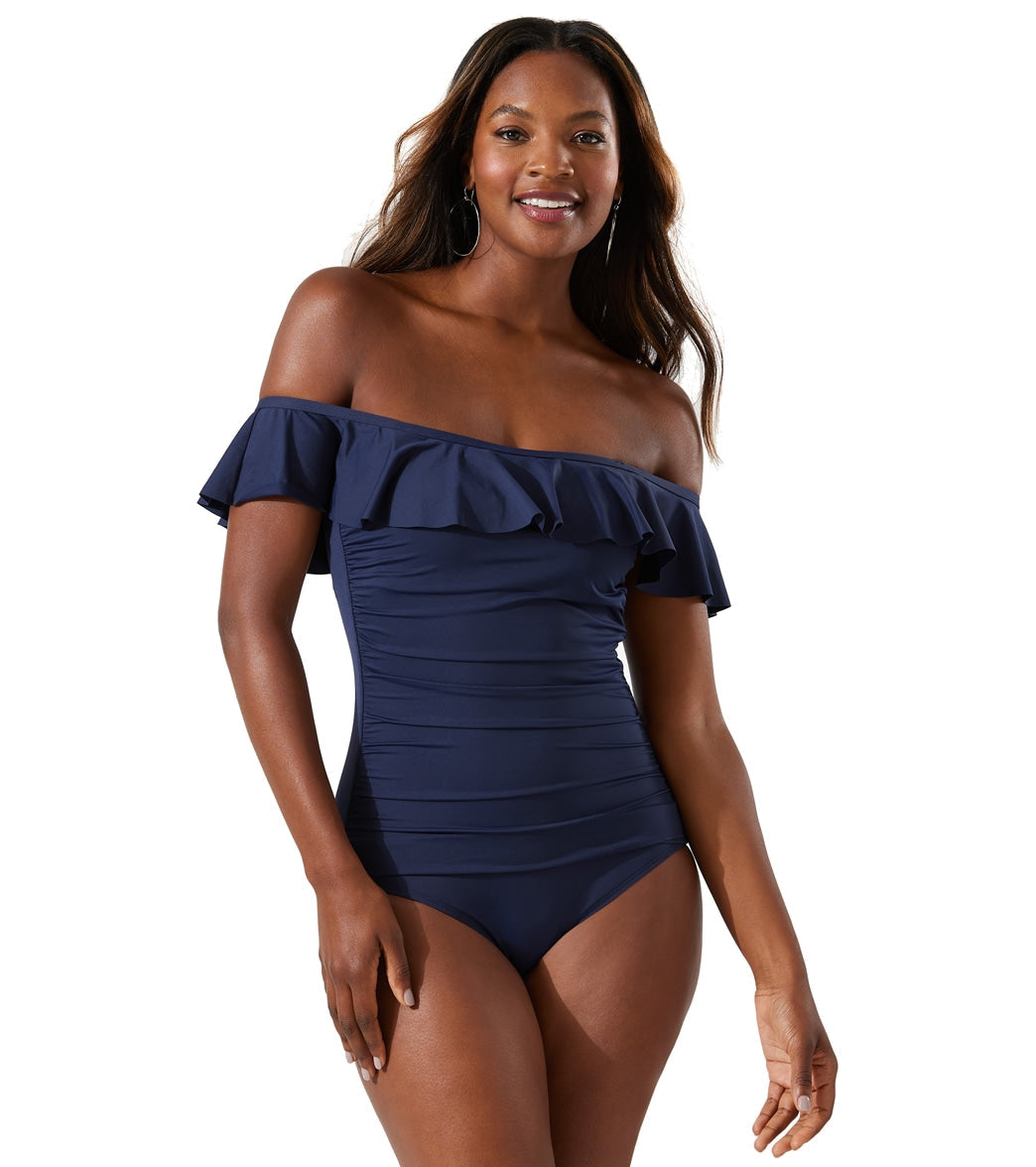 Tommy Bahama Women's Pearl Solids Off The Shoulder One Piece Swimsuit
