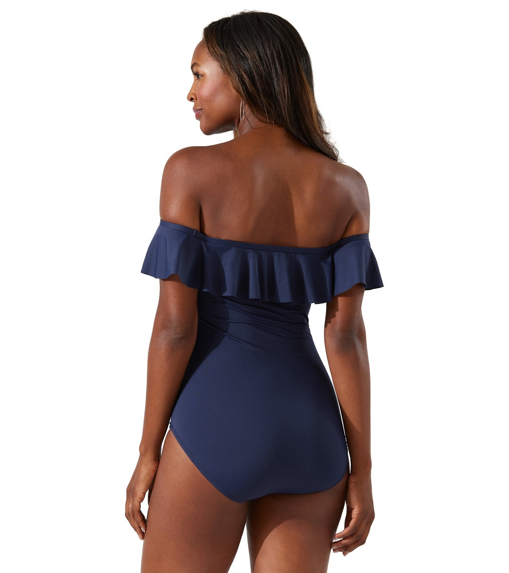 Tommy Bahama Women's Pearl Solids Off The Shoulder One Piece Swimsuit