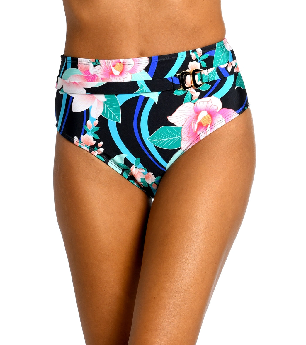 La Blanca Women's Nightfall Blooms Belted High Waist Bikini Bottom