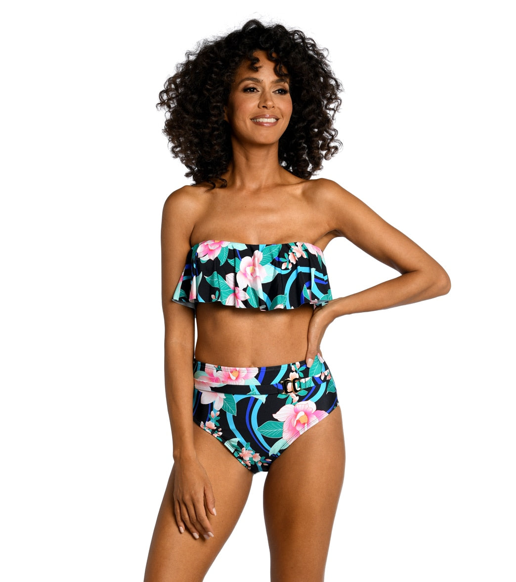 La Blanca Women's Nightfall Blooms Belted High Waist Bikini Bottom