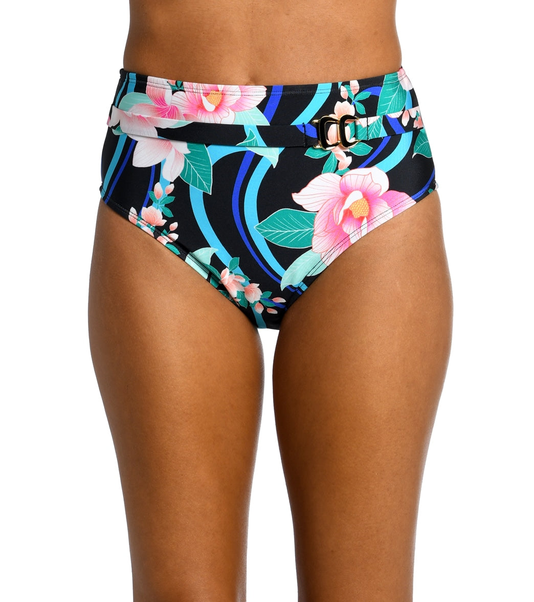 La Blanca Women's Nightfall Blooms Belted High Waist Bikini Bottom
