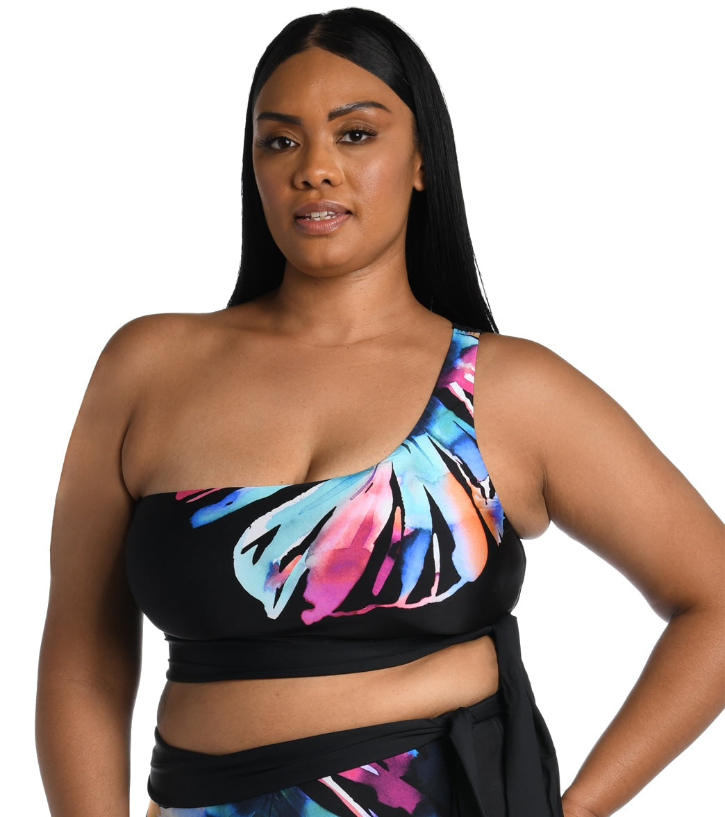 La Blanca Women's Plus Size Prism Palm Bandeau Bikini Top