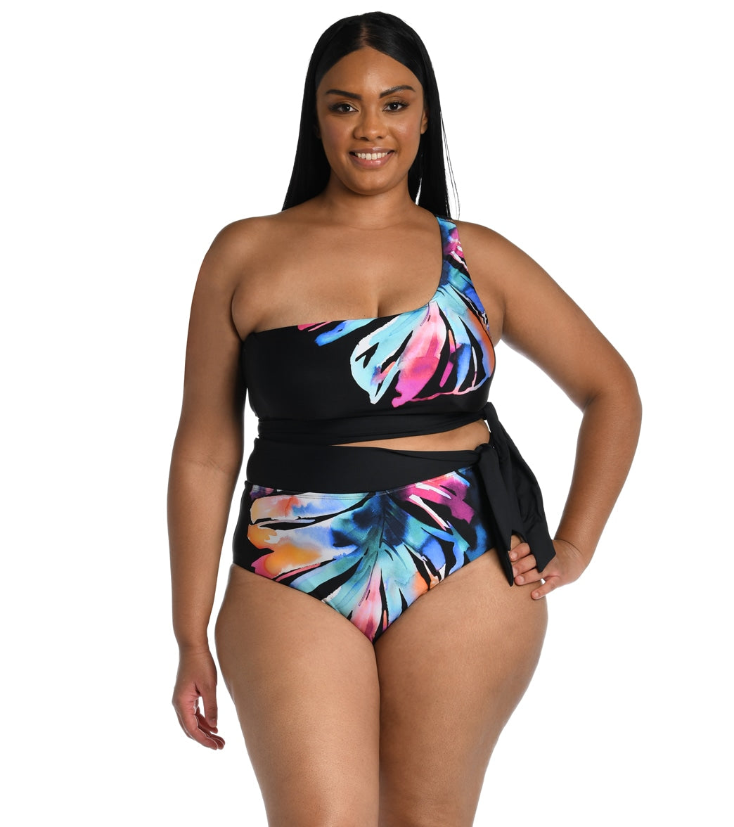 La Blanca Women's Plus Size Prism Palm Bandeau Bikini Top