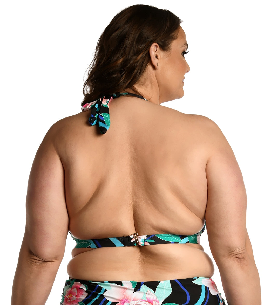La Blanca Women's Plus Nightfall Blooms Banded Halter Bikini Top