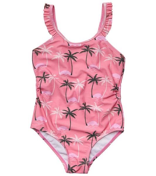 Snapper Rock Girls' Palm Paradise Frill Strap One Piece Swimsuit (Toddler, Little Kid, Big Kid)