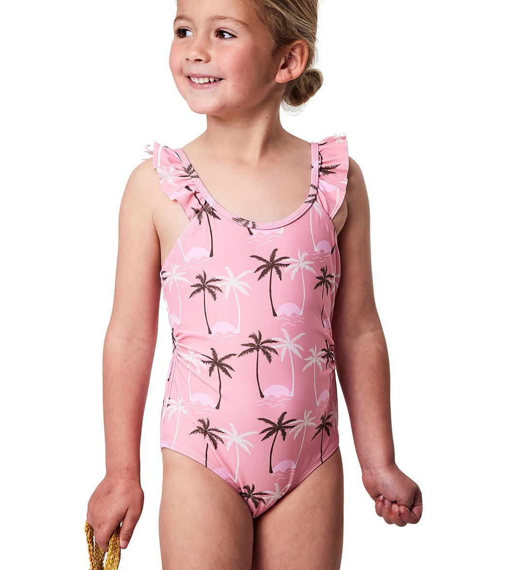 Snapper Rock Girls' Palm Paradise Frill Strap One Piece Swimsuit (Toddler, Little Kid, Big Kid)