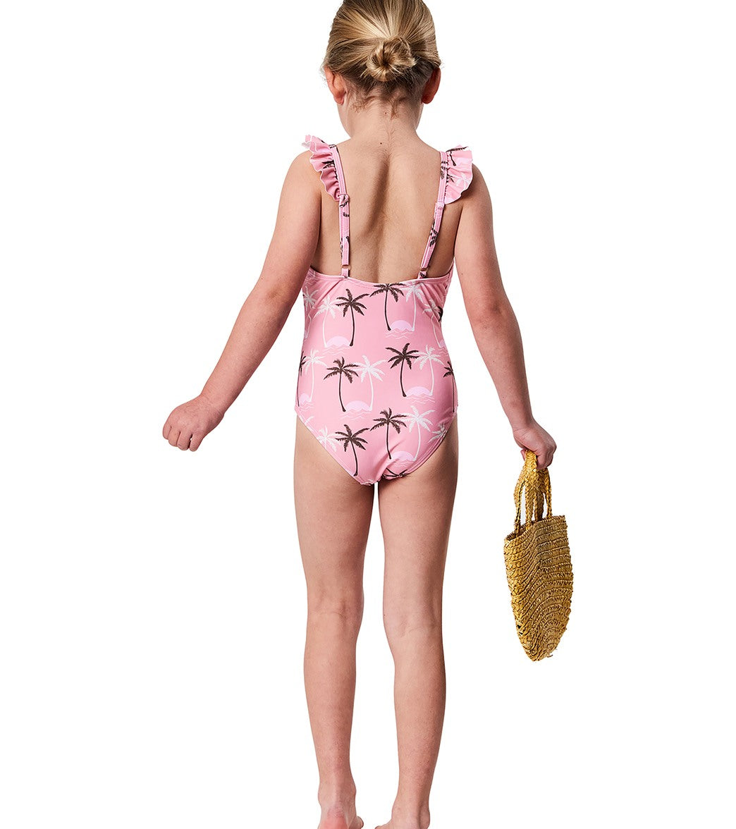 Snapper Rock Girls' Palm Paradise Frill Strap One Piece Swimsuit (Toddler, Little Kid, Big Kid)