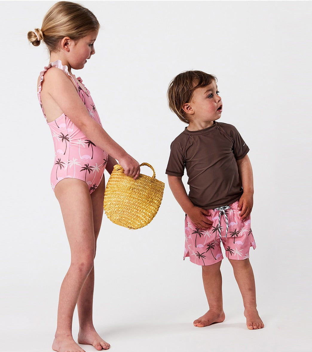 Snapper Rock Girls' Palm Paradise Frill Strap One Piece Swimsuit (Toddler, Little Kid, Big Kid)