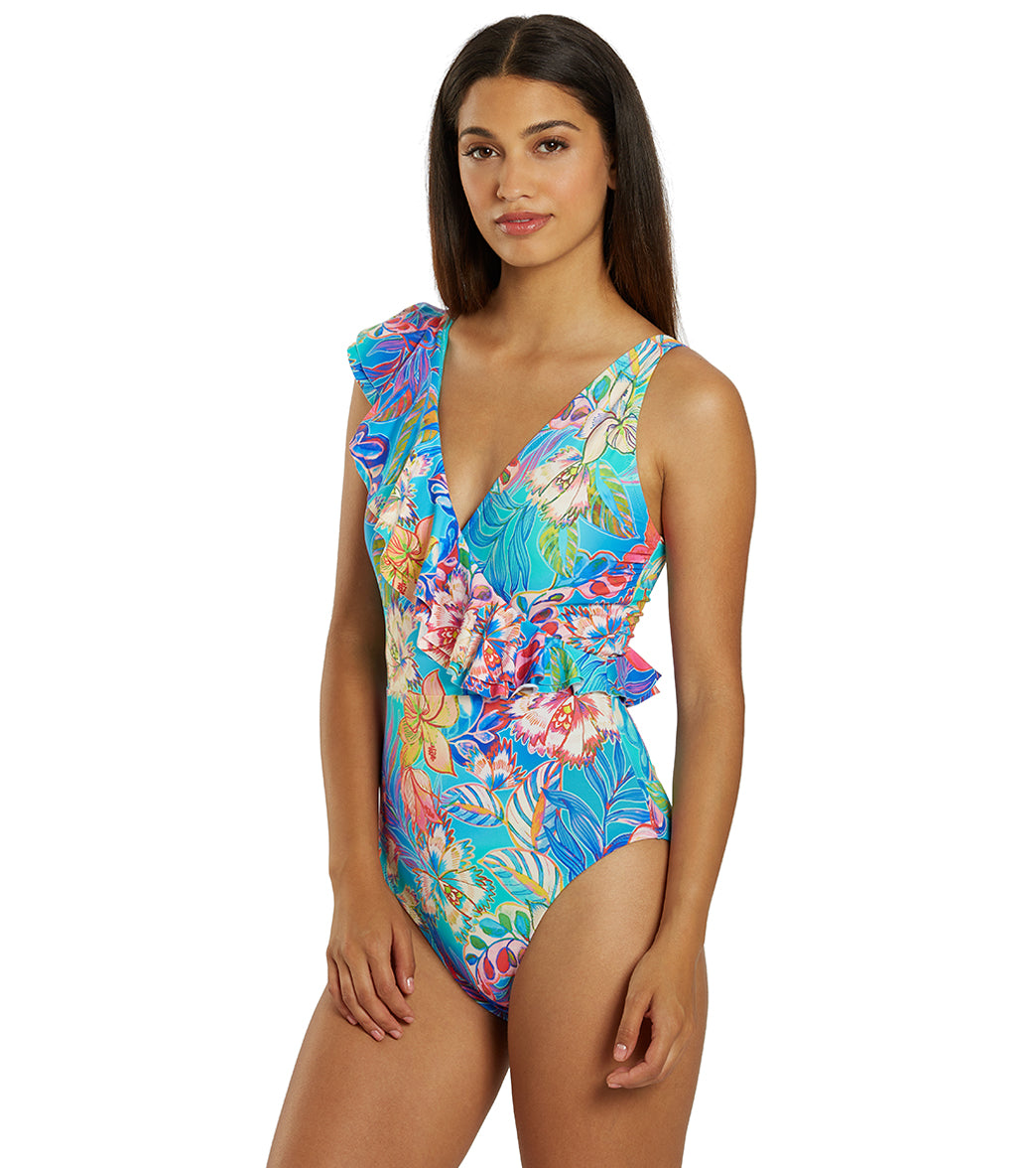 Johnny Was Women's Helena Ruffle Wrap One Piece Swimsuit