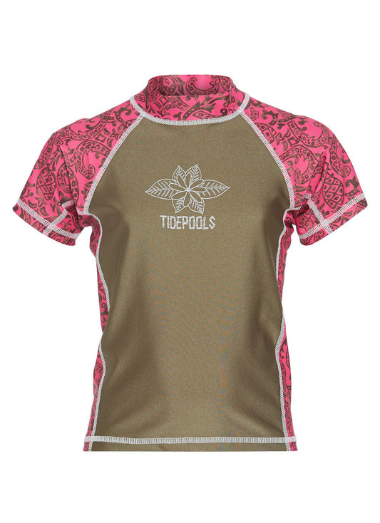 Tidepools Girls' Pineapple Hot Pink Short Sleeve Rashguard (Toddler, Little Kid, Big Kid)