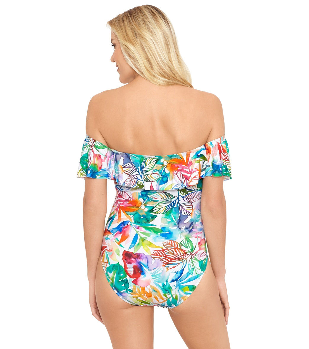 Lauren Ralph Lauren Women's Tropical Caribbean Off the Shoulder One Piece Swimsuit