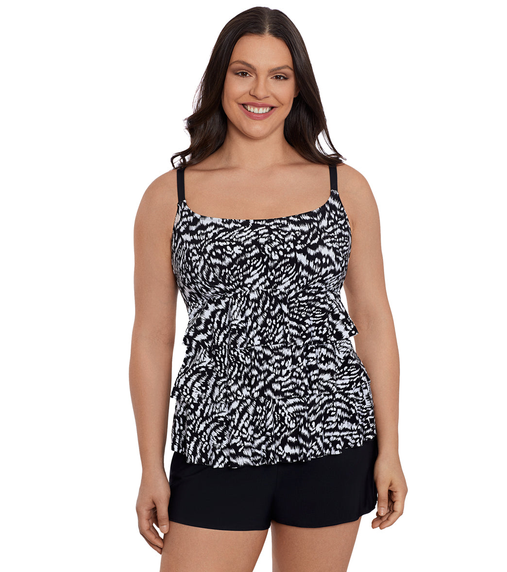 Longitude Women's Super Sleek Ruffle Faux Shortini Long Torso One Piece Swimsuit