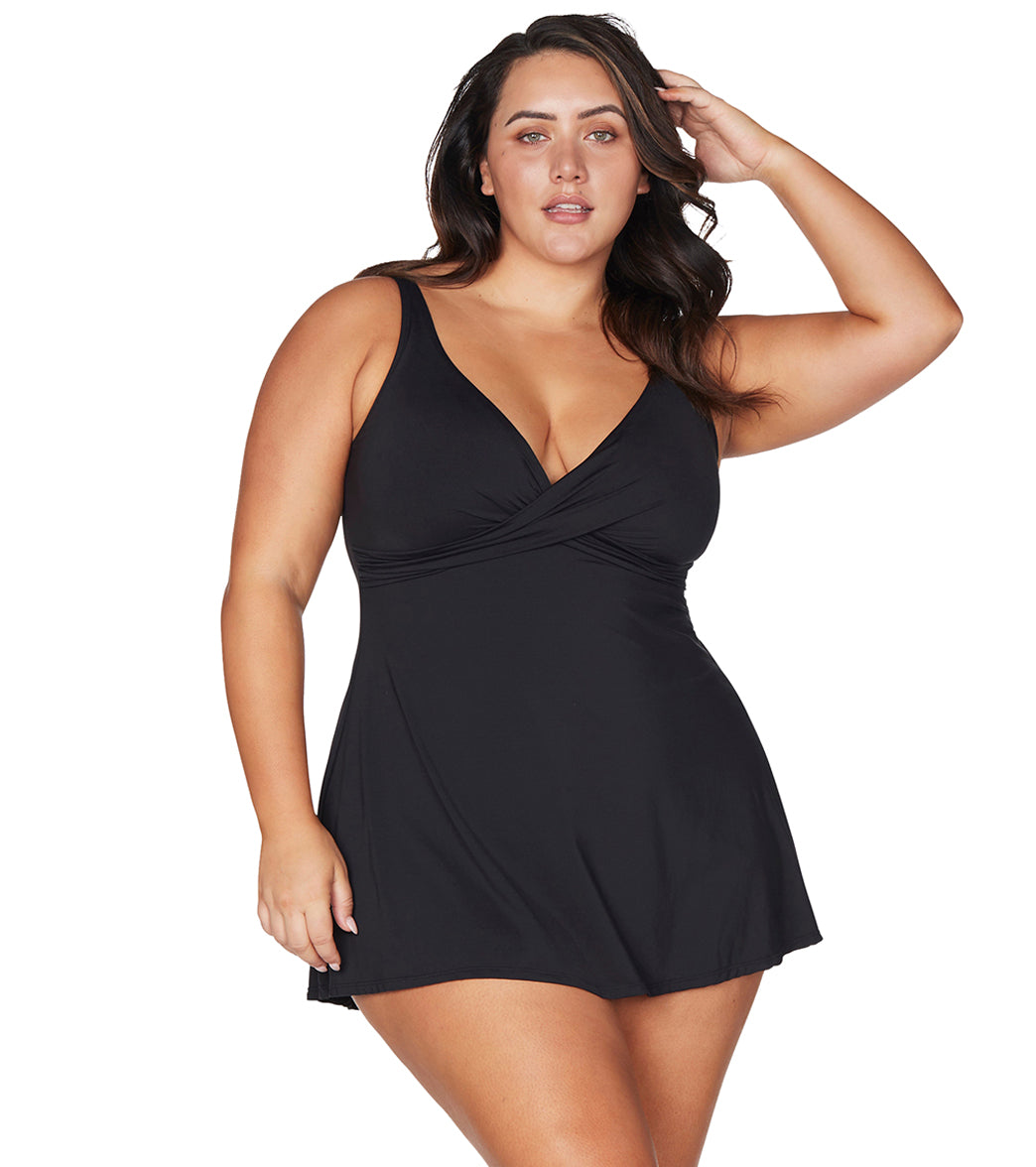 Artesands Woman's Plus Size Hues Delacroix Cross Over Swim Dress (Multifit D-G Cup)