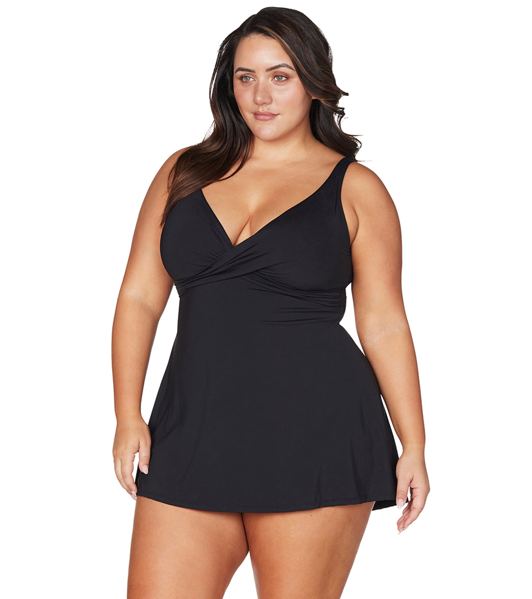 Artesands Woman's Plus Size Hues Delacroix Cross Over Swim Dress (Multifit D-G Cup)