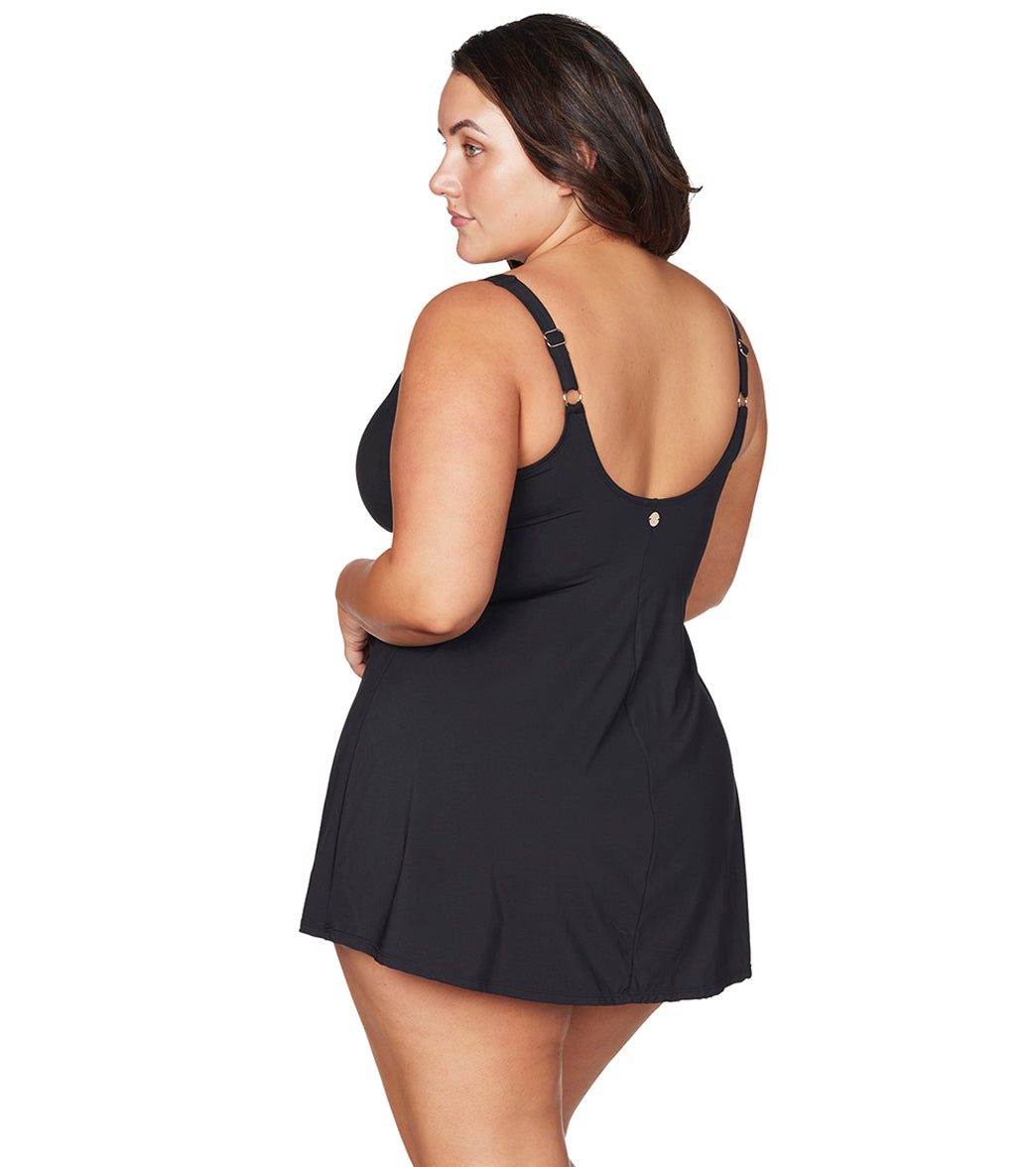 Artesands Woman's Plus Size Hues Delacroix Cross Over Swim Dress (Multifit D-G Cup)