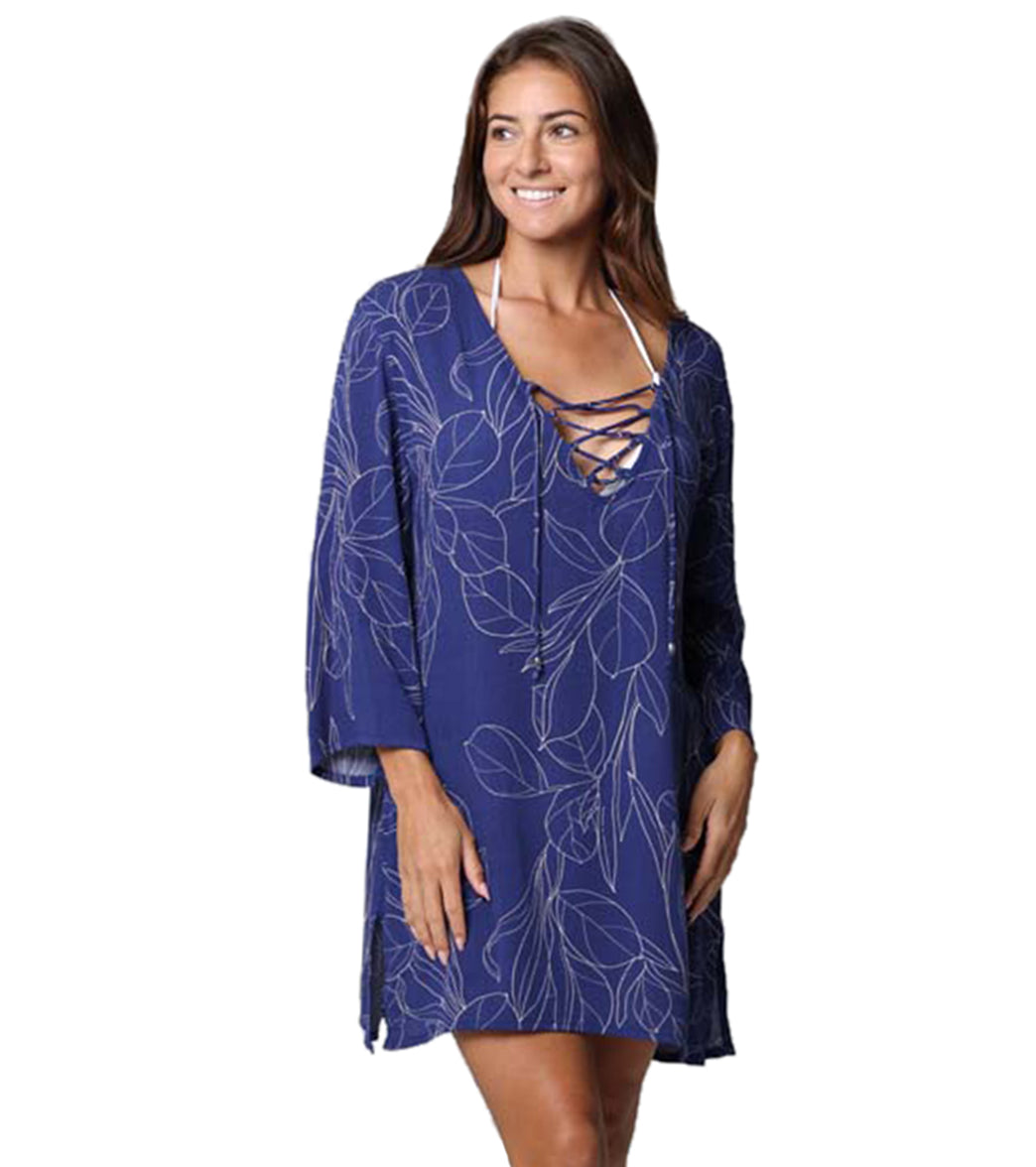 J.Valdi Women's Calathea Lace Neck Tunic Cover Up