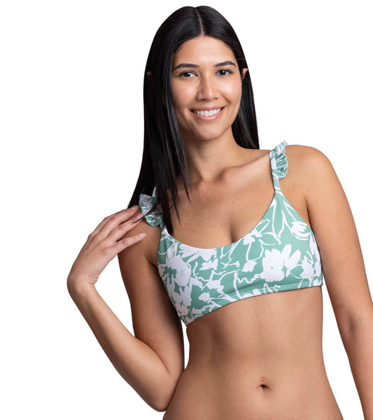 JOLYN Women's Donna Floriana Scoop Neck Ruffle Bikini Top