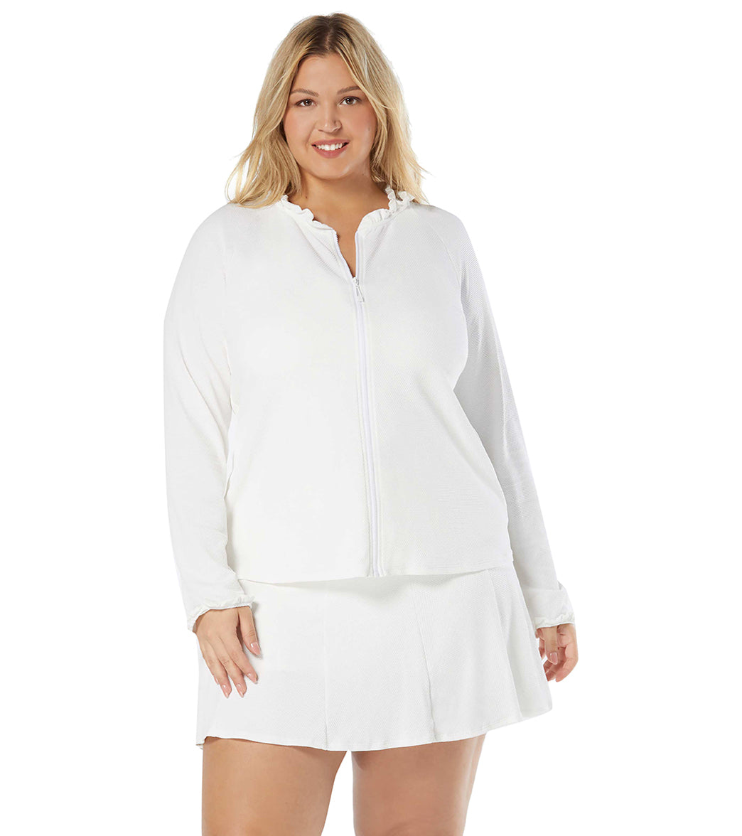 Beach House Women's Plus Size Solid Phoebe Long Sleeve Zip Front Rash Guard