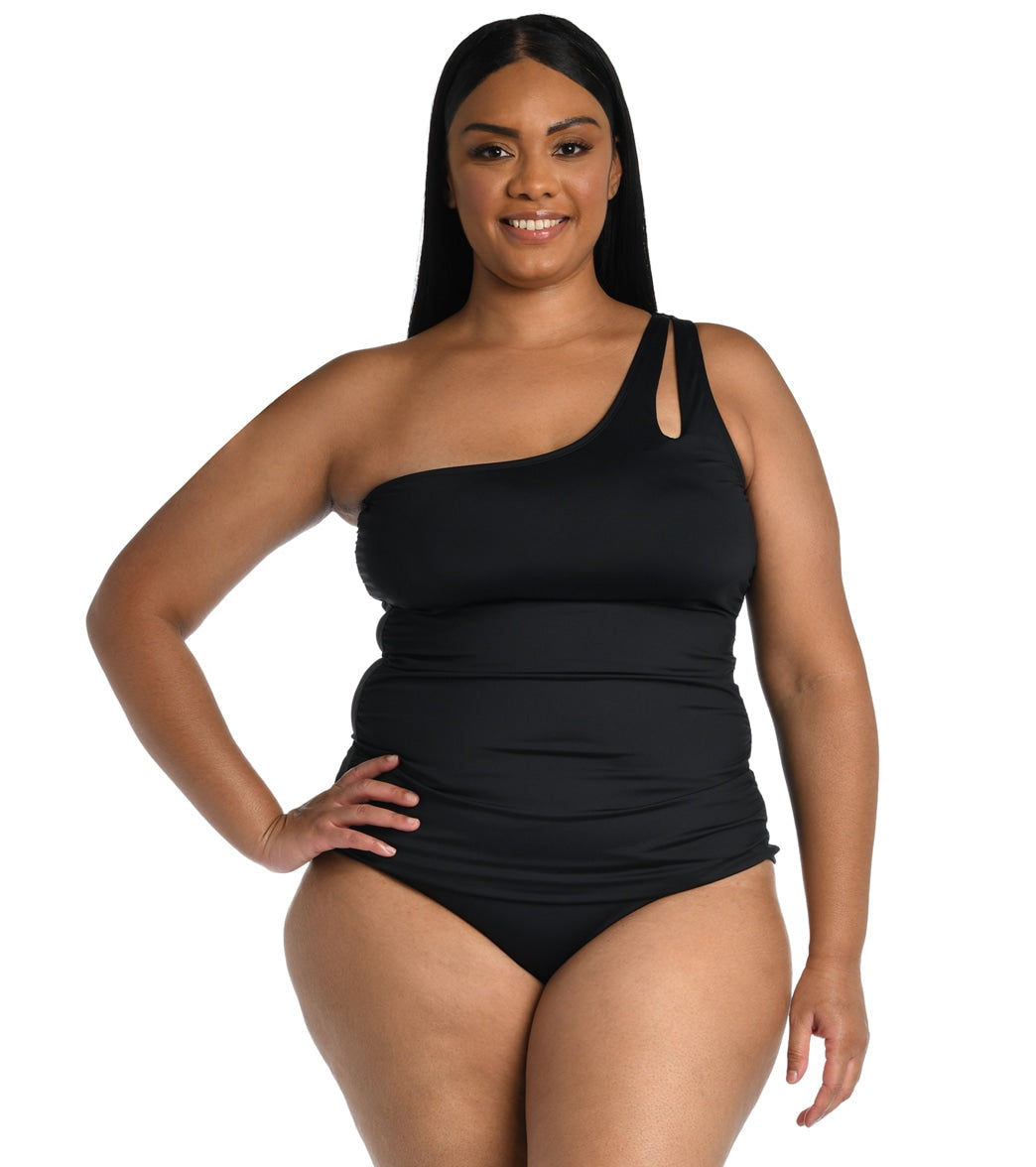 La Blanca Women's Plus Size Island Goddess One Shoulder Keyhole Tankini Top