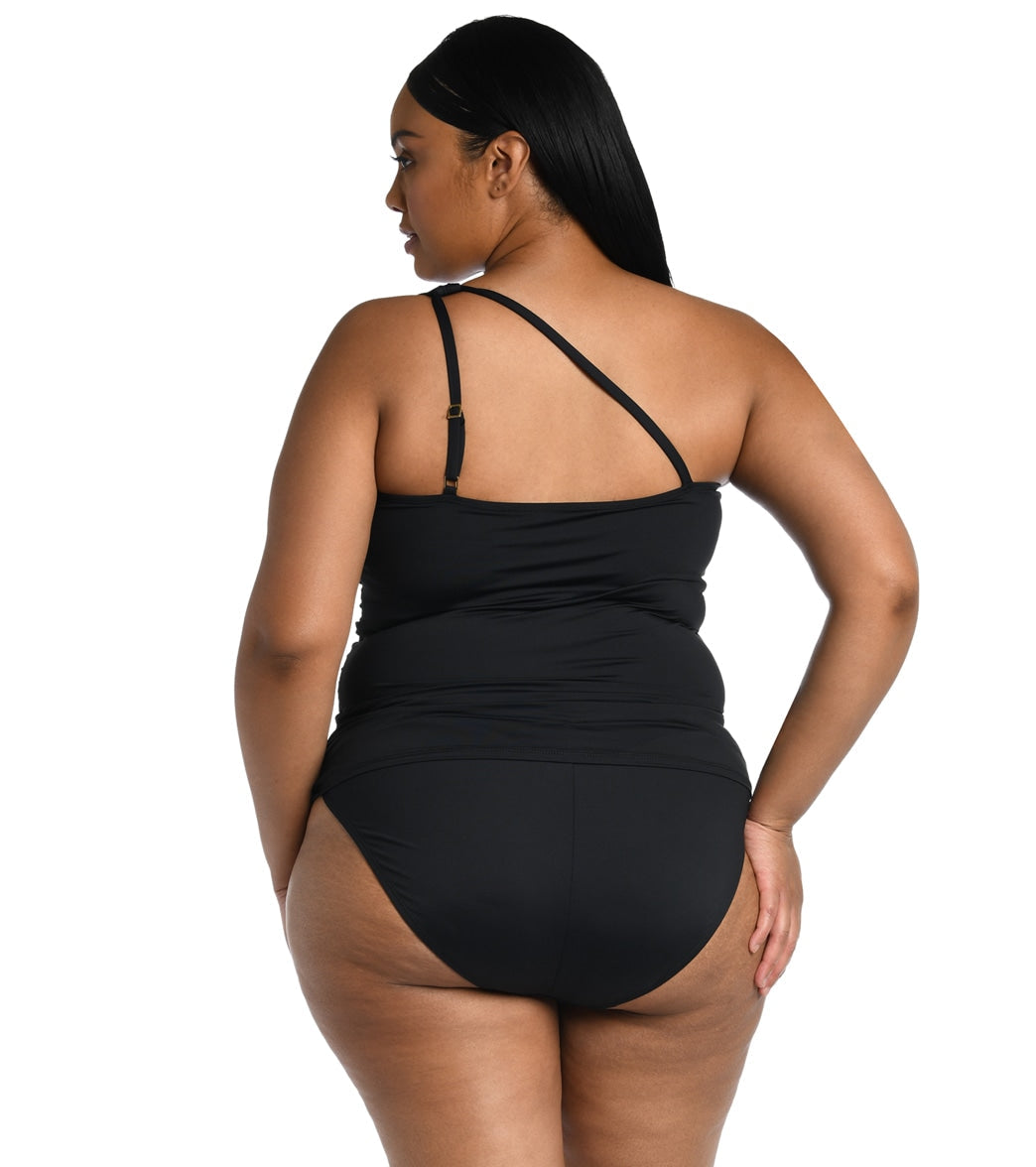 La Blanca Women's Plus Size Island Goddess One Shoulder Keyhole Tankini Top