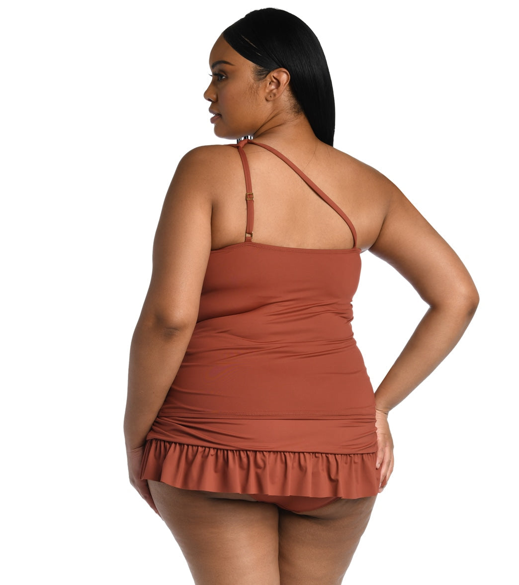 La Blanca Women's Plus Size Island Goddess One Shoulder Keyhole Tankini Top